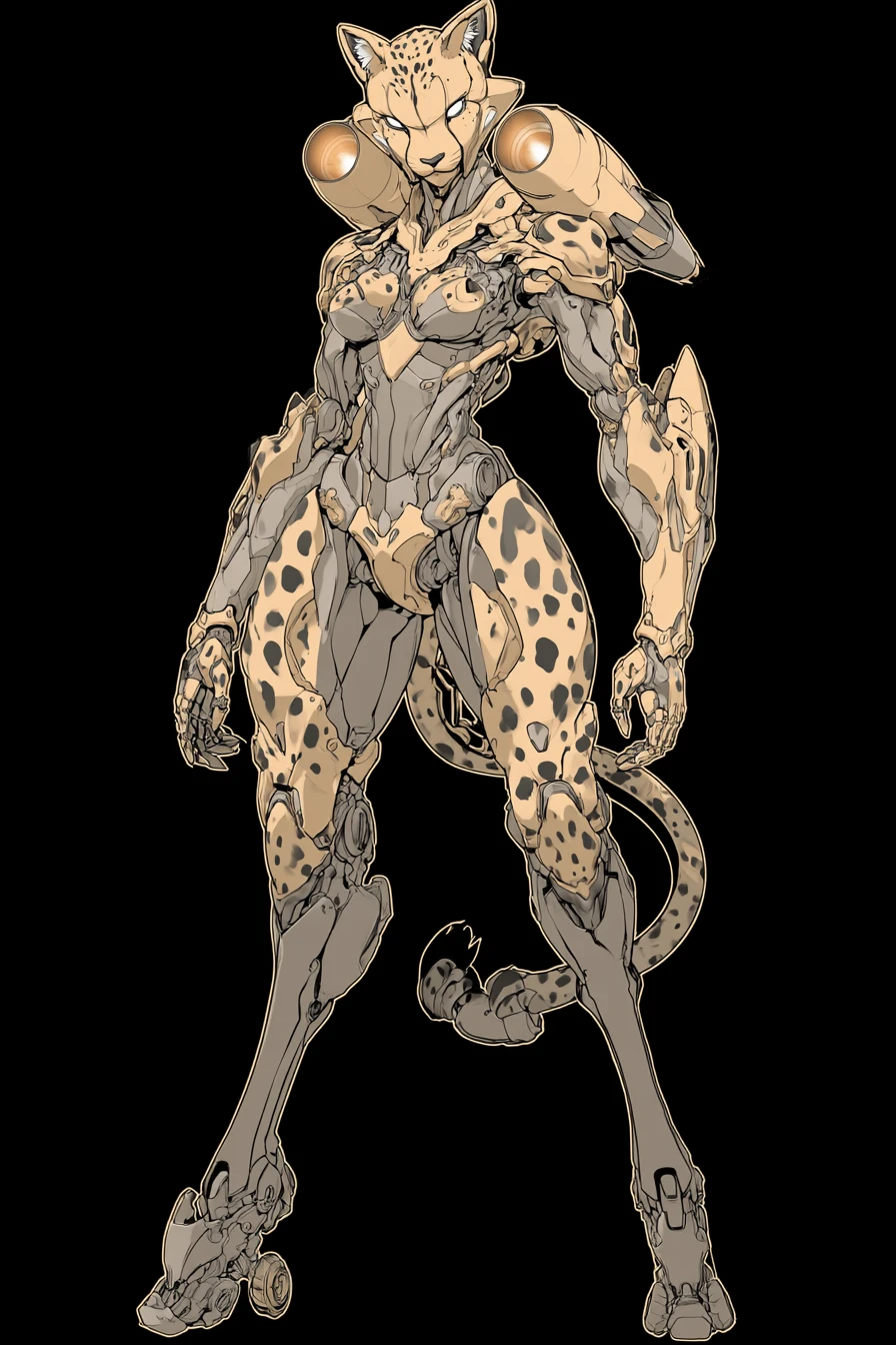 Mujer anime alta y musculosa con armadura mecha de temática guepardo