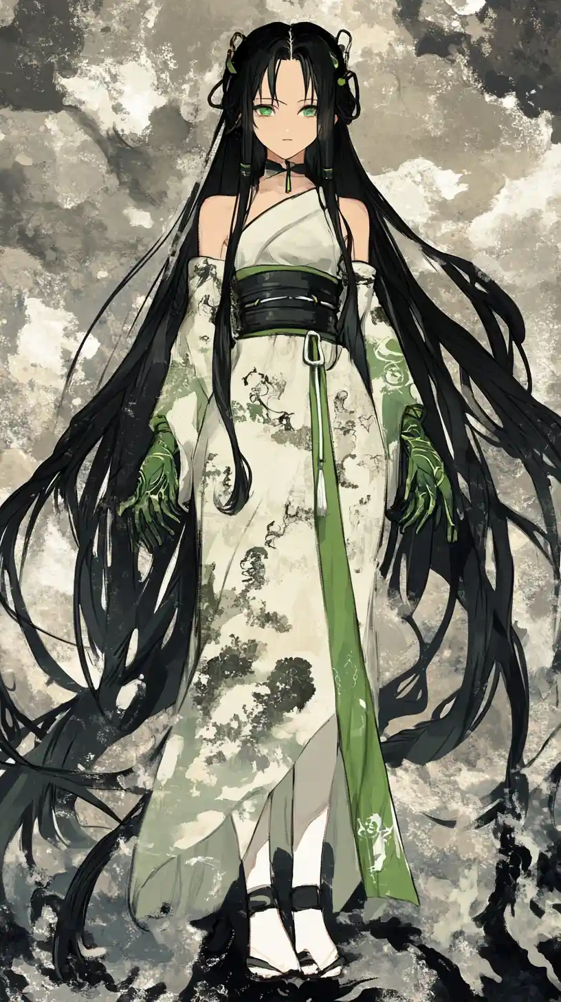 Anime girl in green outfit with moonlit white skirt