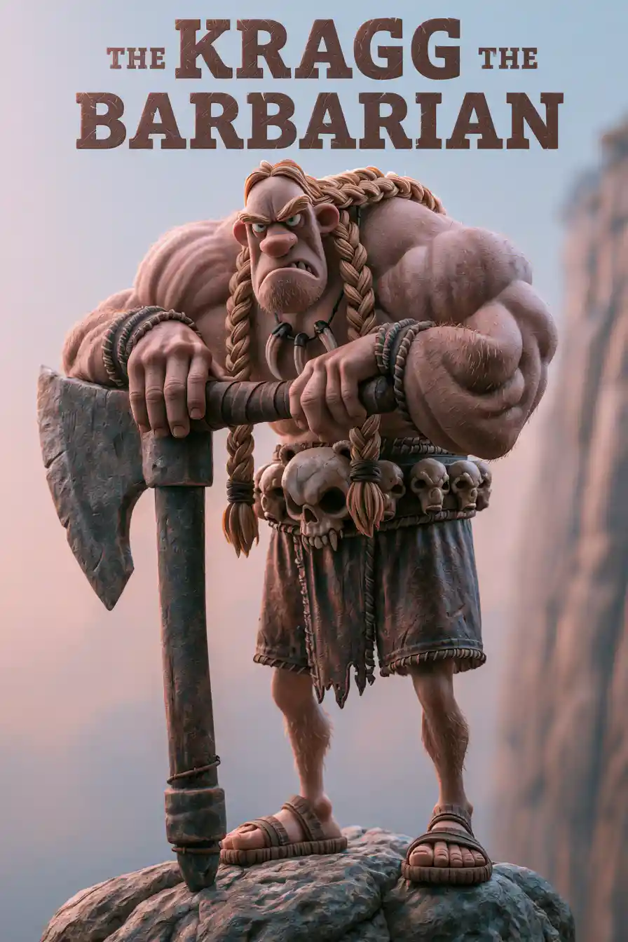 Massive barbarian warrior standing on a cliffside rock