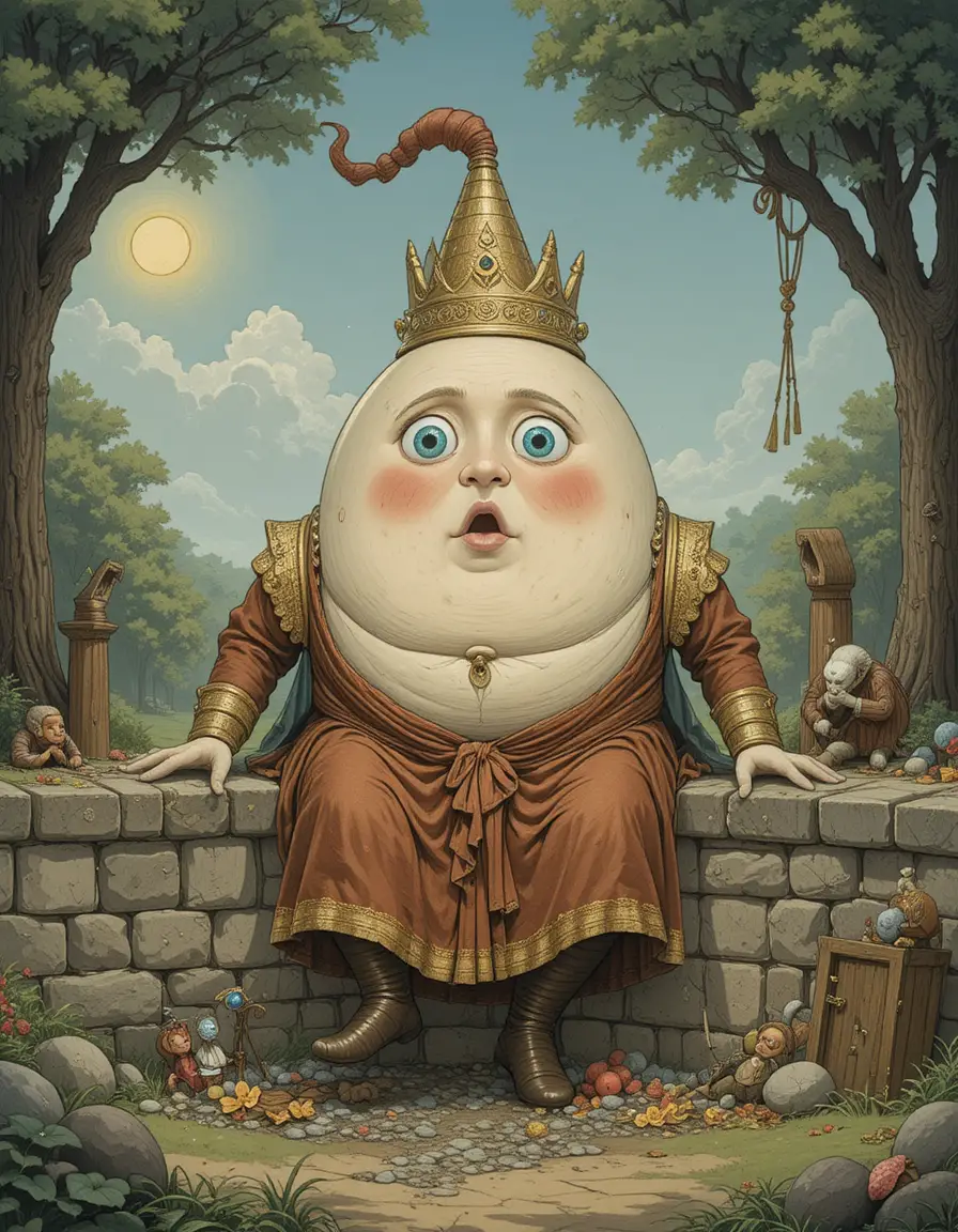 Humpty-Dumpty-Ei-Figur, die auf einer Mauer sitzt
