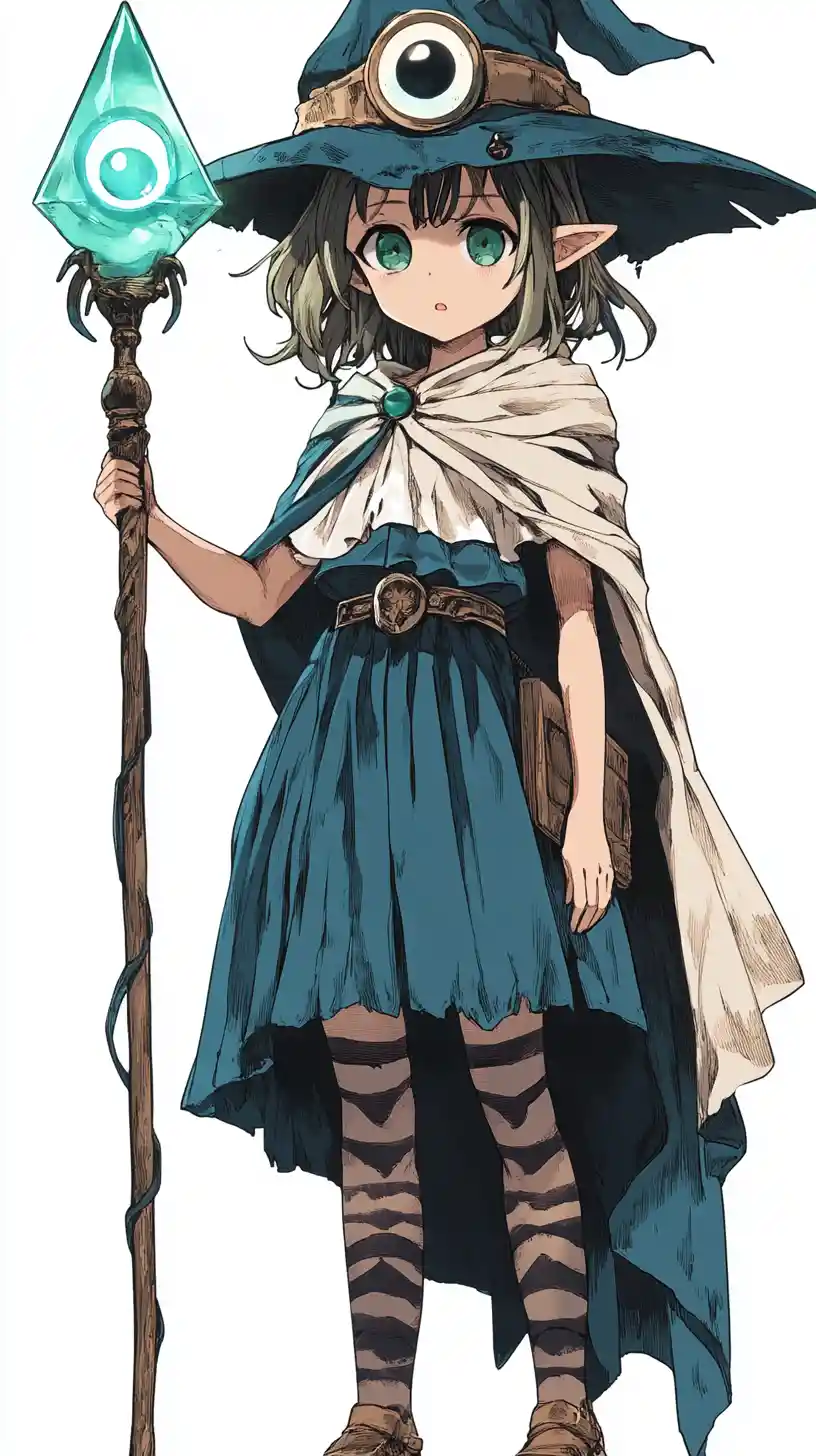 Anime witch girl with mystical eye staff and hat