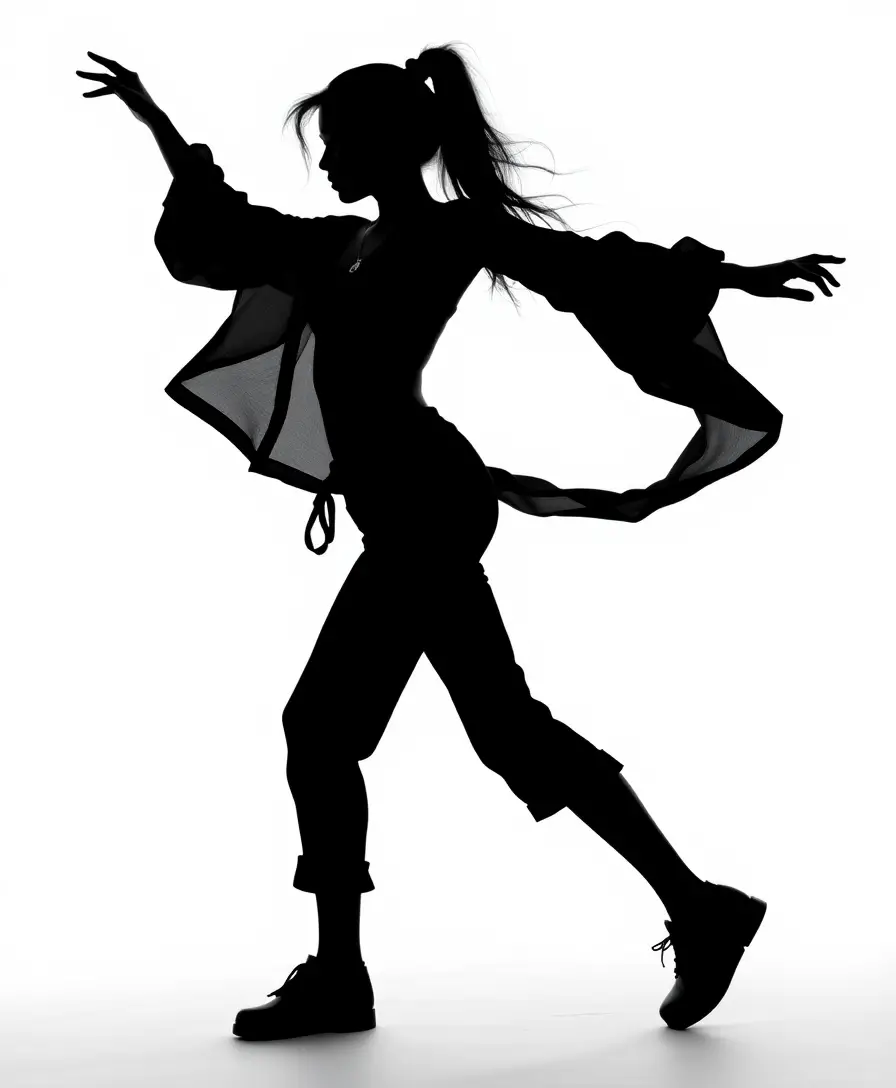Silhouette Of Young Girl Dancing Energetic Hip Hop