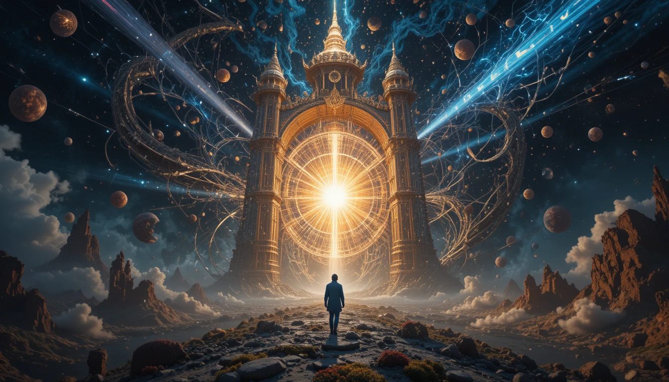 輝く空の下で人類の上空に浮かぶ謎めいた異星の宇宙船
