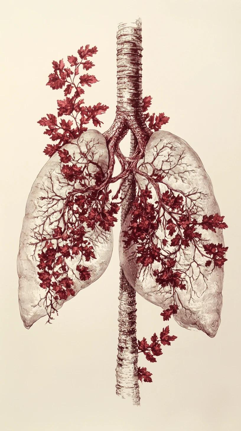 Surreal human lungs formed from stippled dying trees