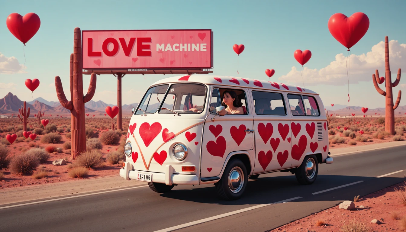 Miniván blanca VW Love conduciendo por el desierto de Arizona