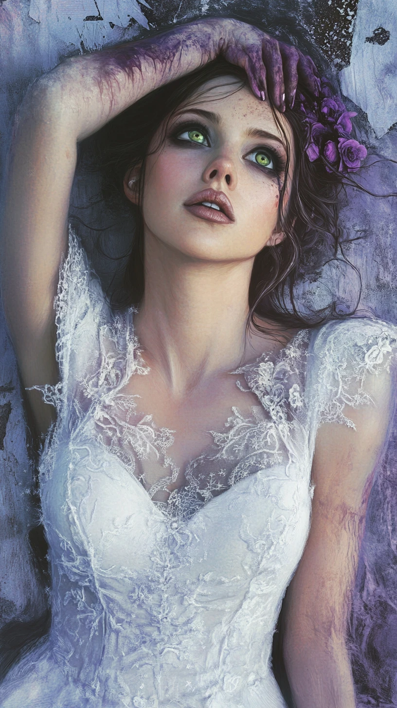 Retrato de fantasía melancólica de una mujer de alma profunda vestida de blanco