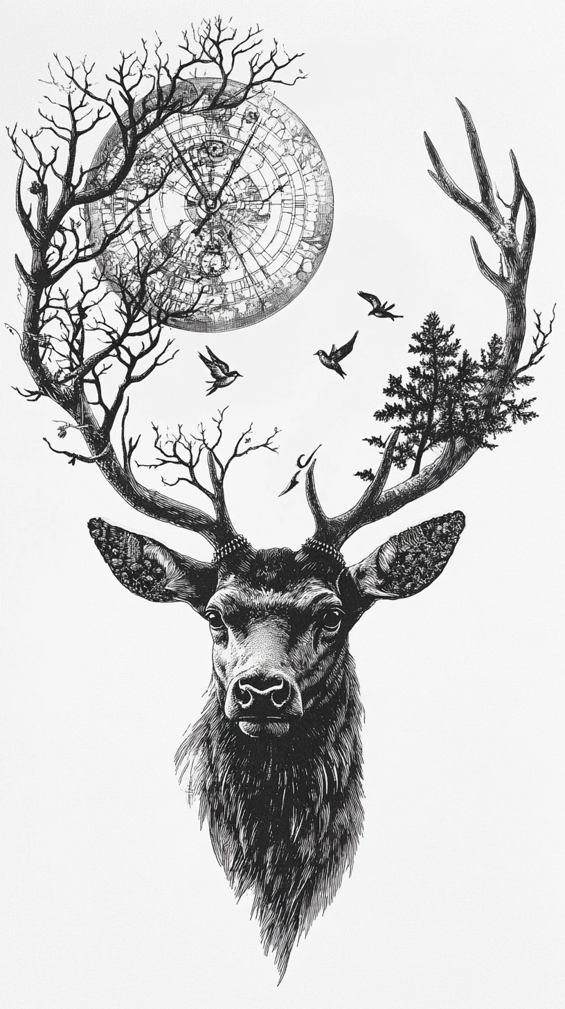 Ciervo majestuoso con cornamenta celestial surrealista de engranajes