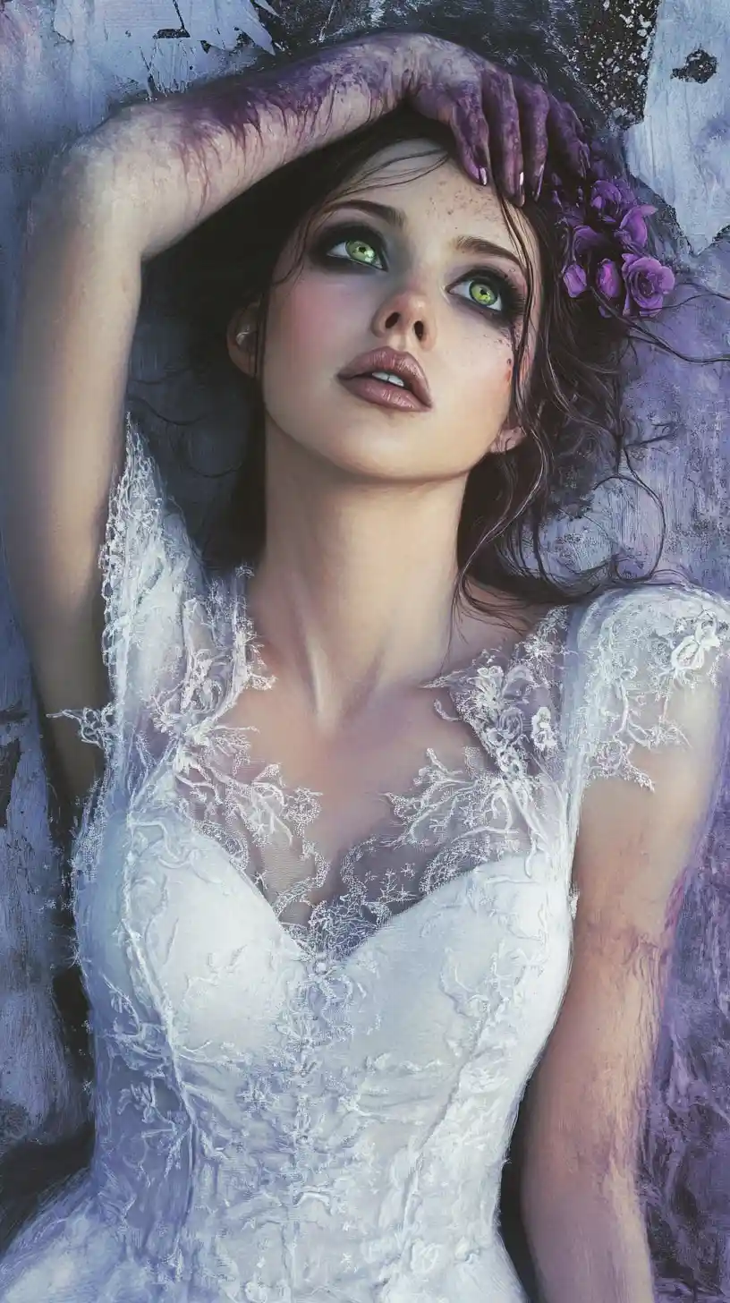 Retrato de fantasía melancólica de una mujer de alma profunda vestida de blanco