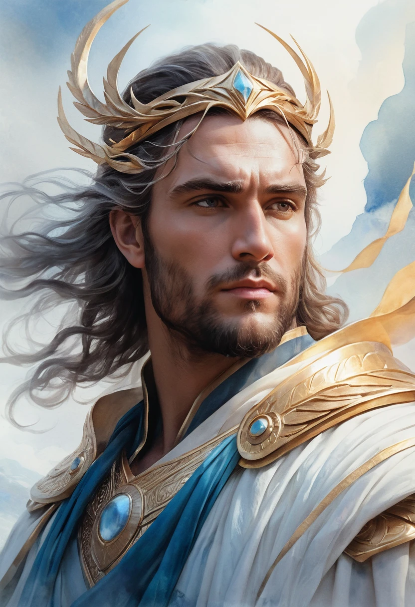 Fantasy king of the north wind in white royal robe portrait