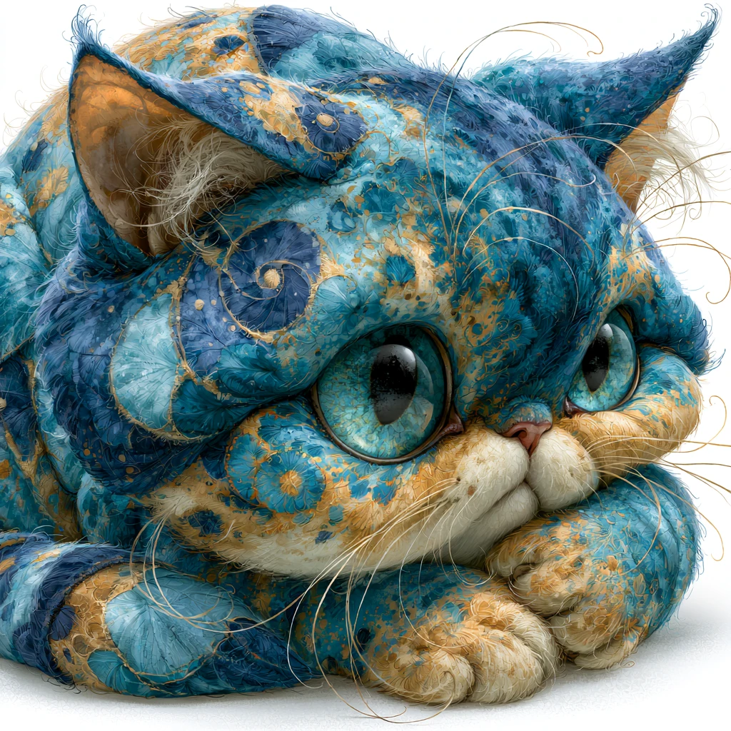 Gatito estilizado y juguetón en ilustración digital colorida