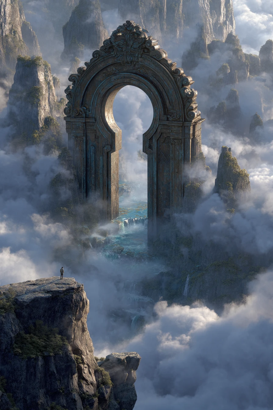 Antiguo portal con forma de cerradura hacia un mundo de fantasía oculto