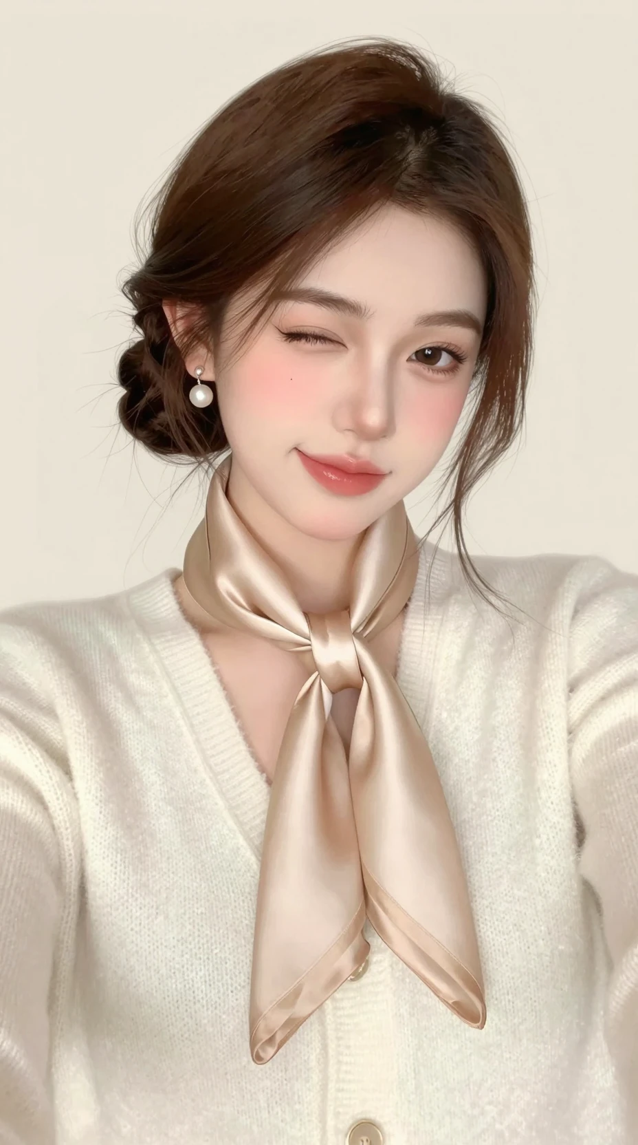 Selfie de chica elegante en ilustración de moda de invierno en tonos pastel