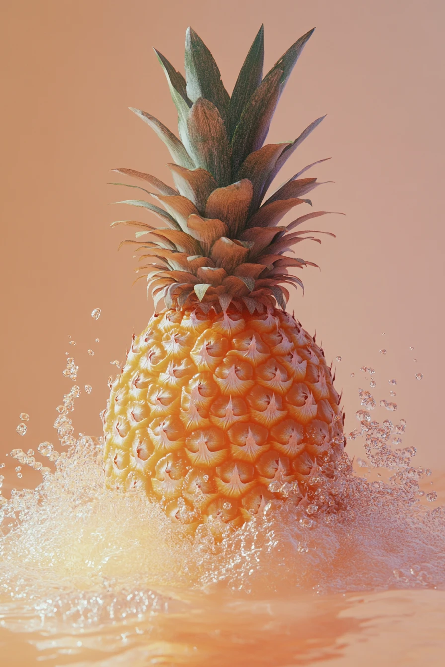 Vibrant pineapple floating on liquid in center composition