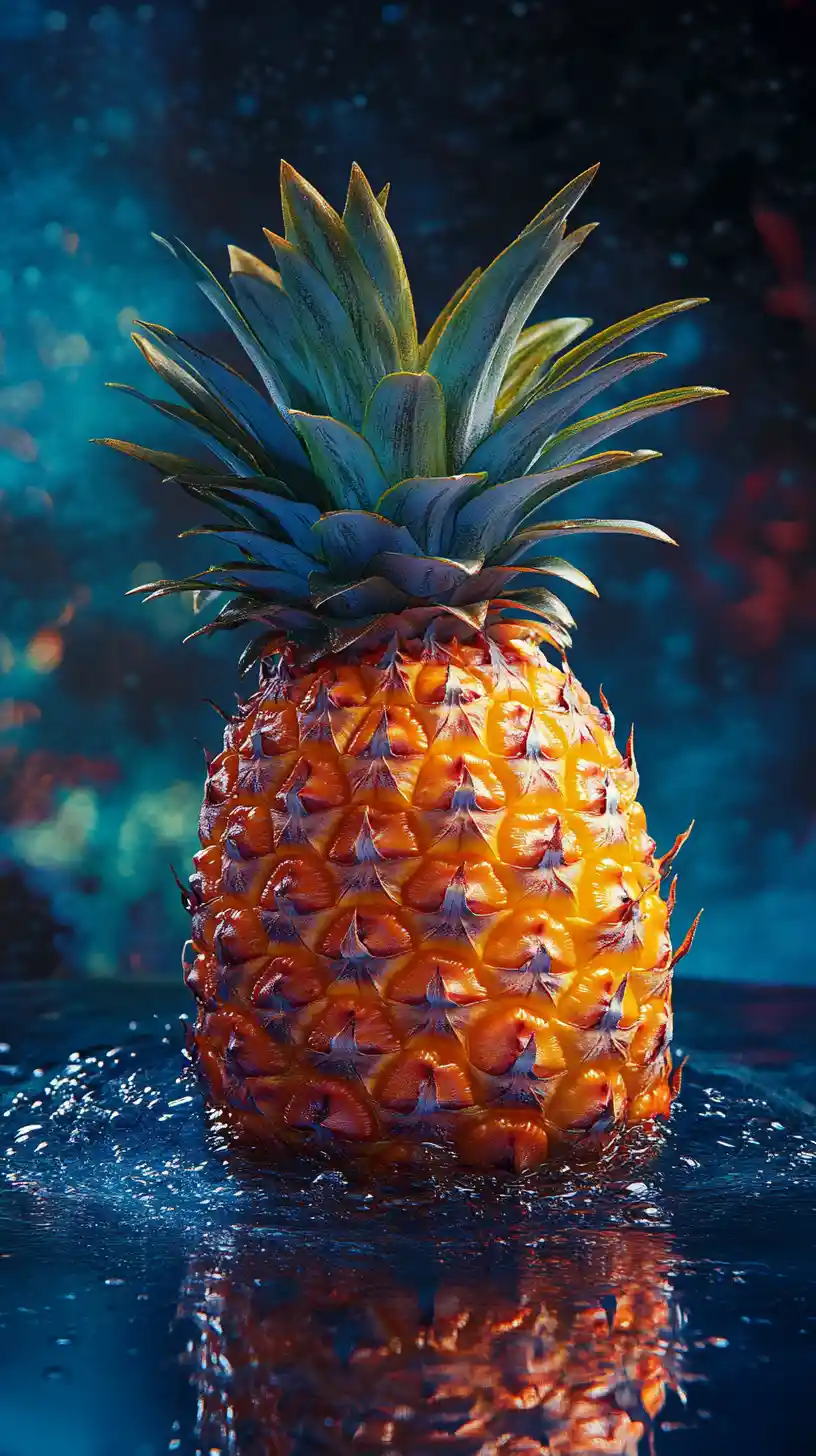 Vibrant pineapple floating on liquid in centered still life