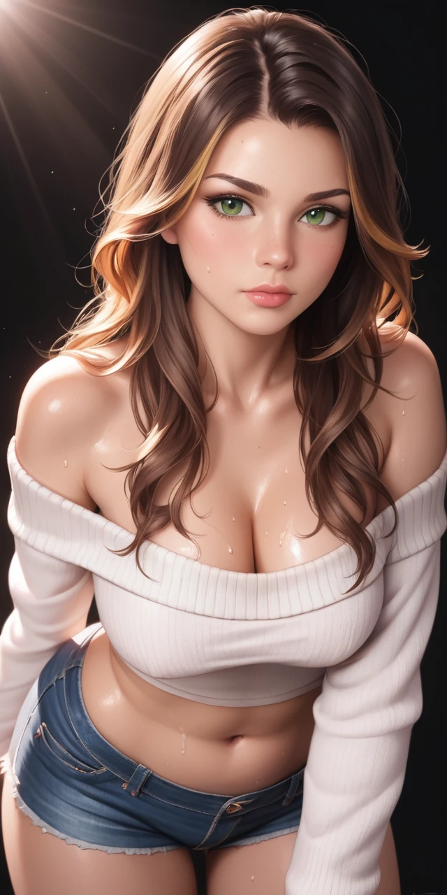 Seductive close up portrait of a curvy brunette woman