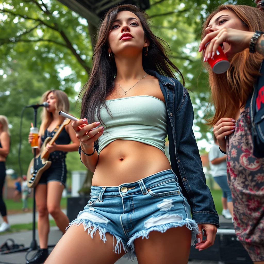 Banda femenina de grunge rock relajándose en un parque de la ciudad