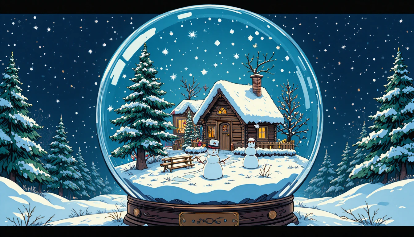 Cozy Winter Cabin In A Snow Globe Illustration