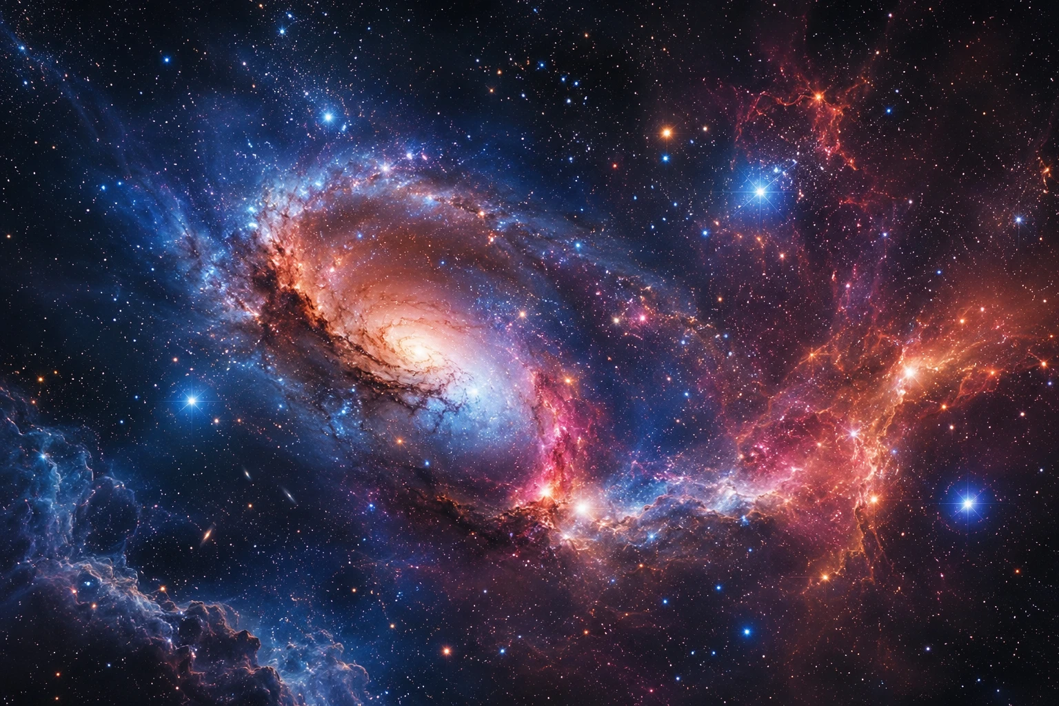 Vista vibrante del espacio profundo con galaxias, nebulosas y estrellas