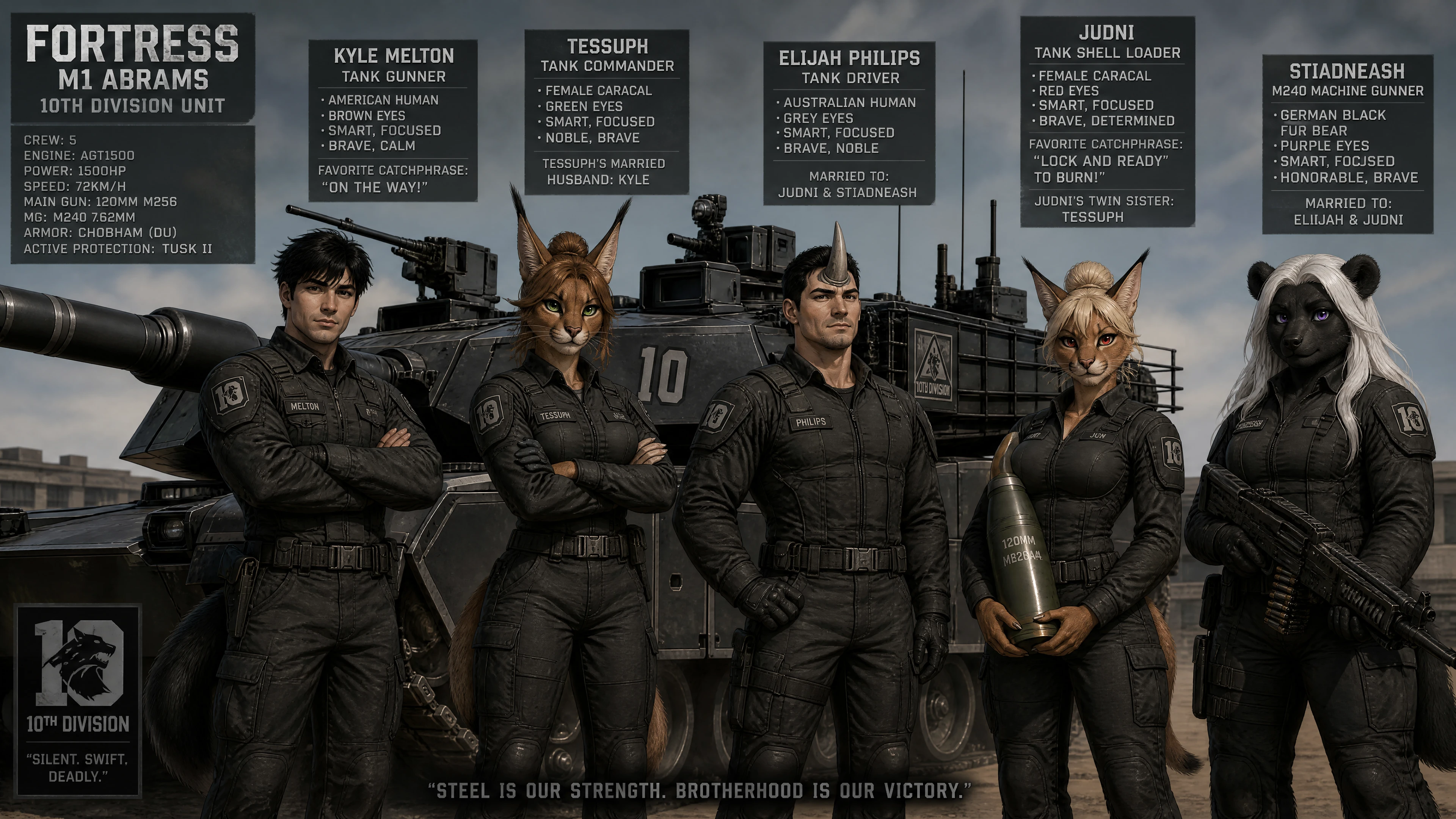 Mujer caracal antropomórfica comandante de tanque con uniforme militar