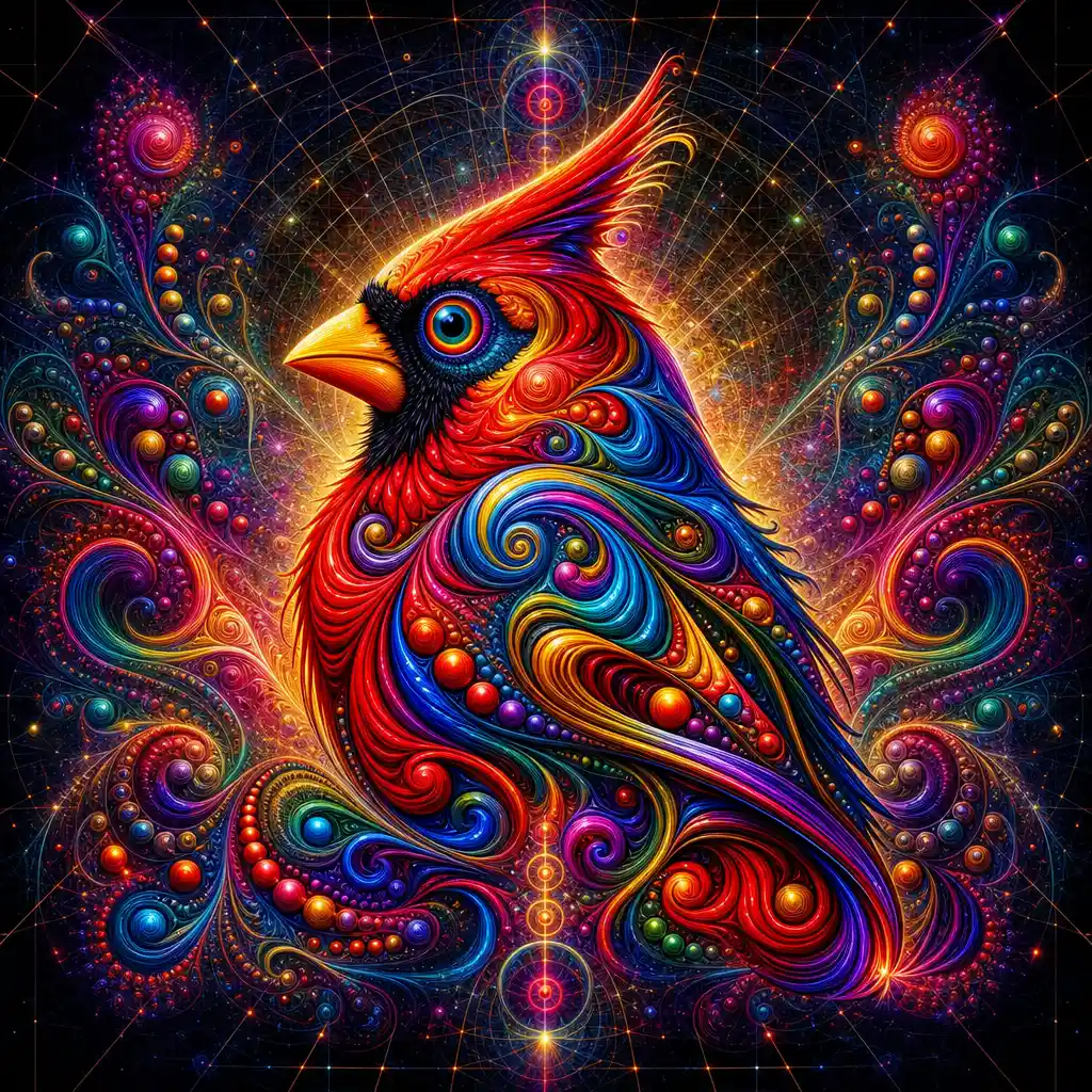 Ave abstracta psicodélica hecha de cintas de colores en espiral