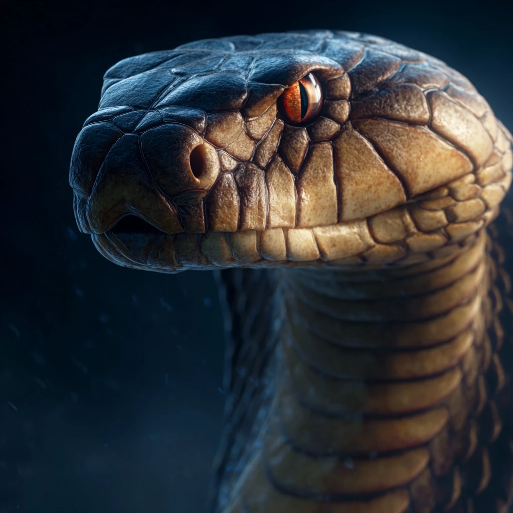 Retrato cinematográfico en primer plano de una majestuosa cobra real