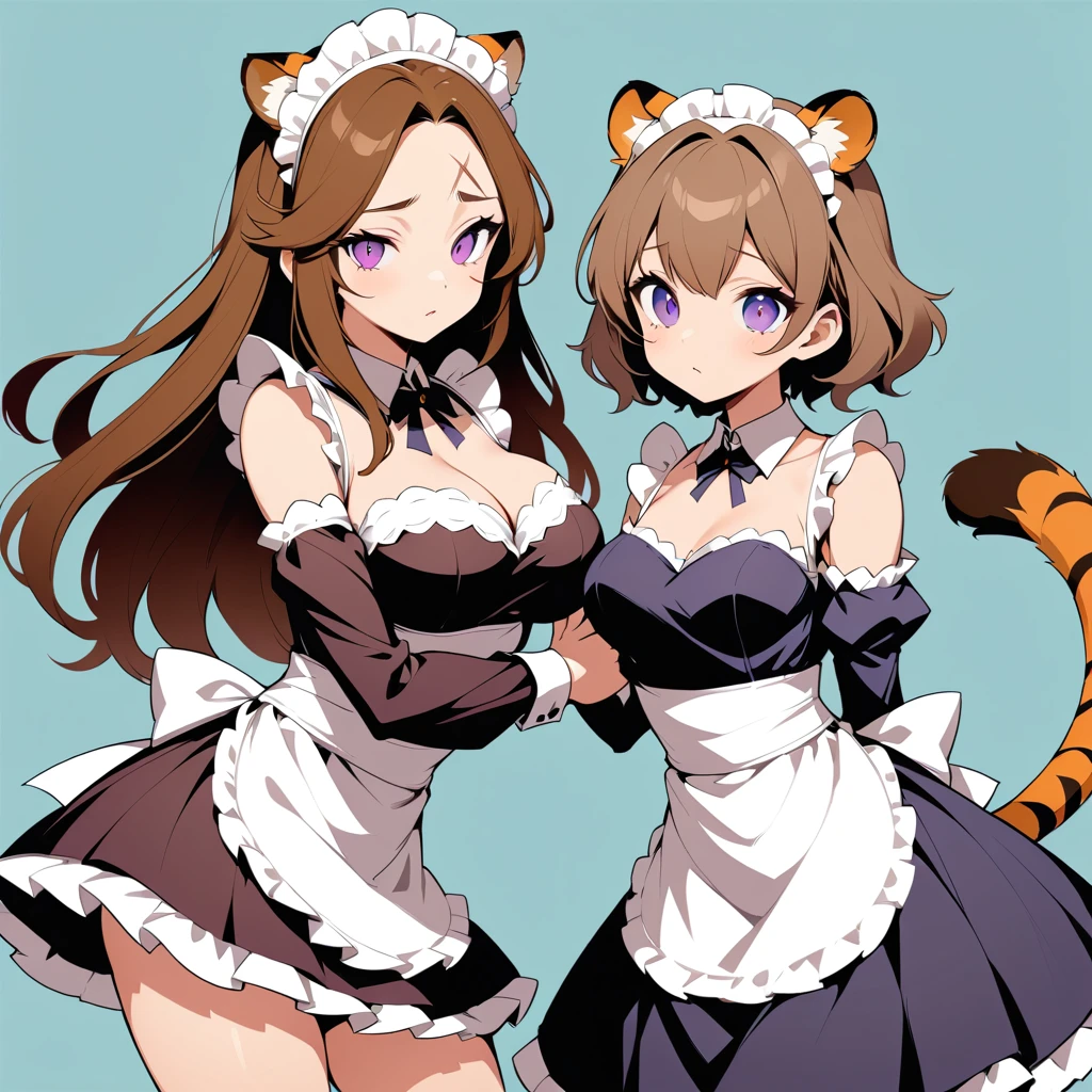 Mucama anime con orejas de tigre, ojos violetas y cicatrices
