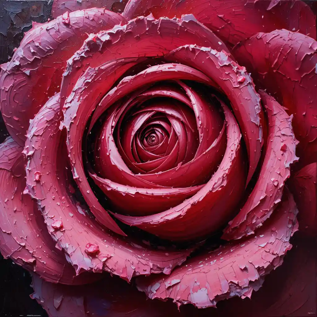 Extreme close up impasto painting of a single rose
