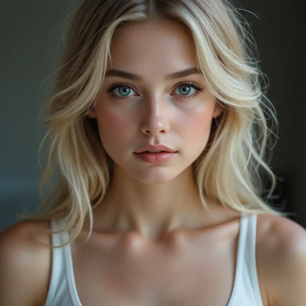 Retrato de joven mujer rubia con luz natural suave