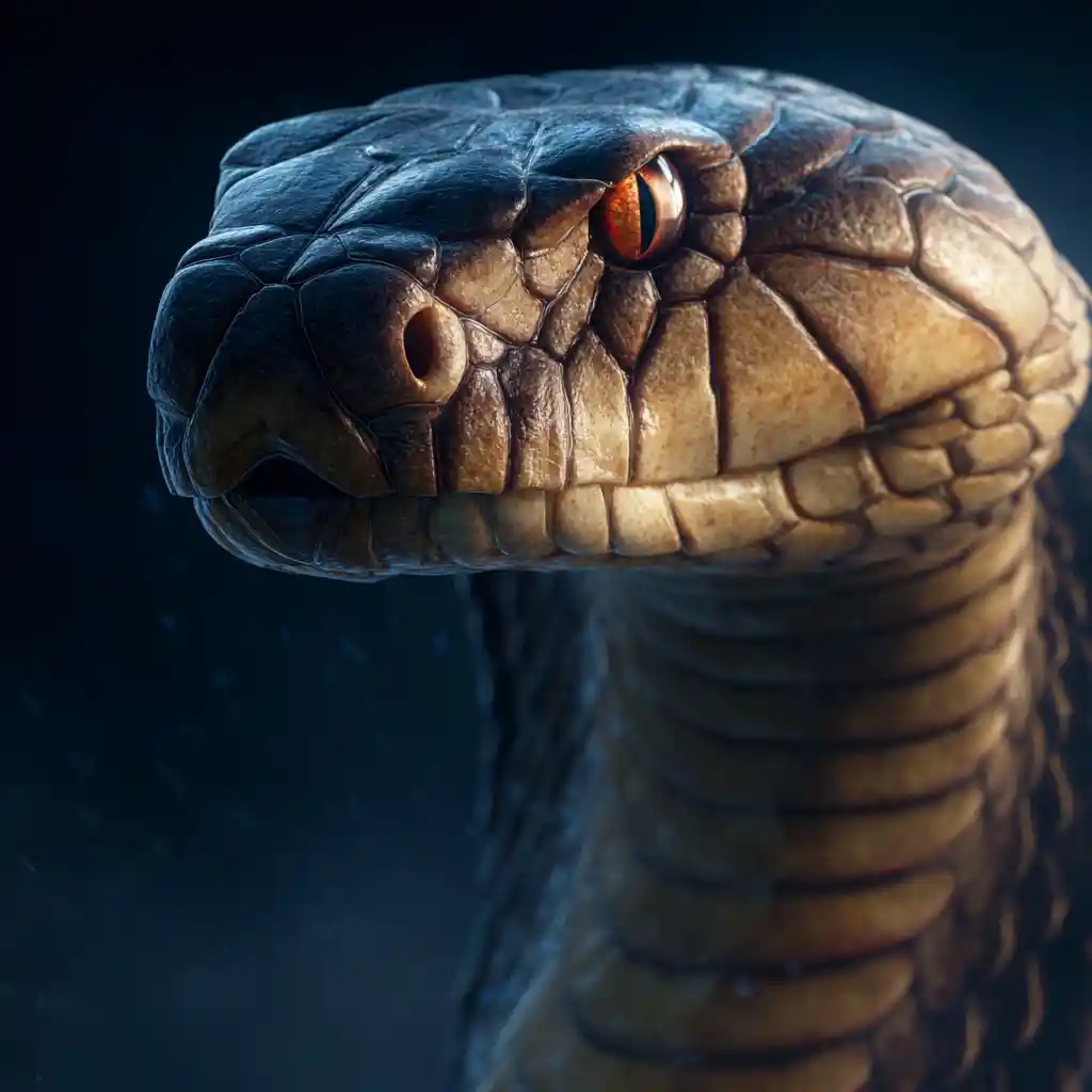 Retrato cinematográfico en primer plano de una majestuosa cobra real