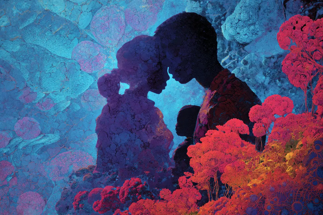 Multicultural family portrait in surreal atlantis home