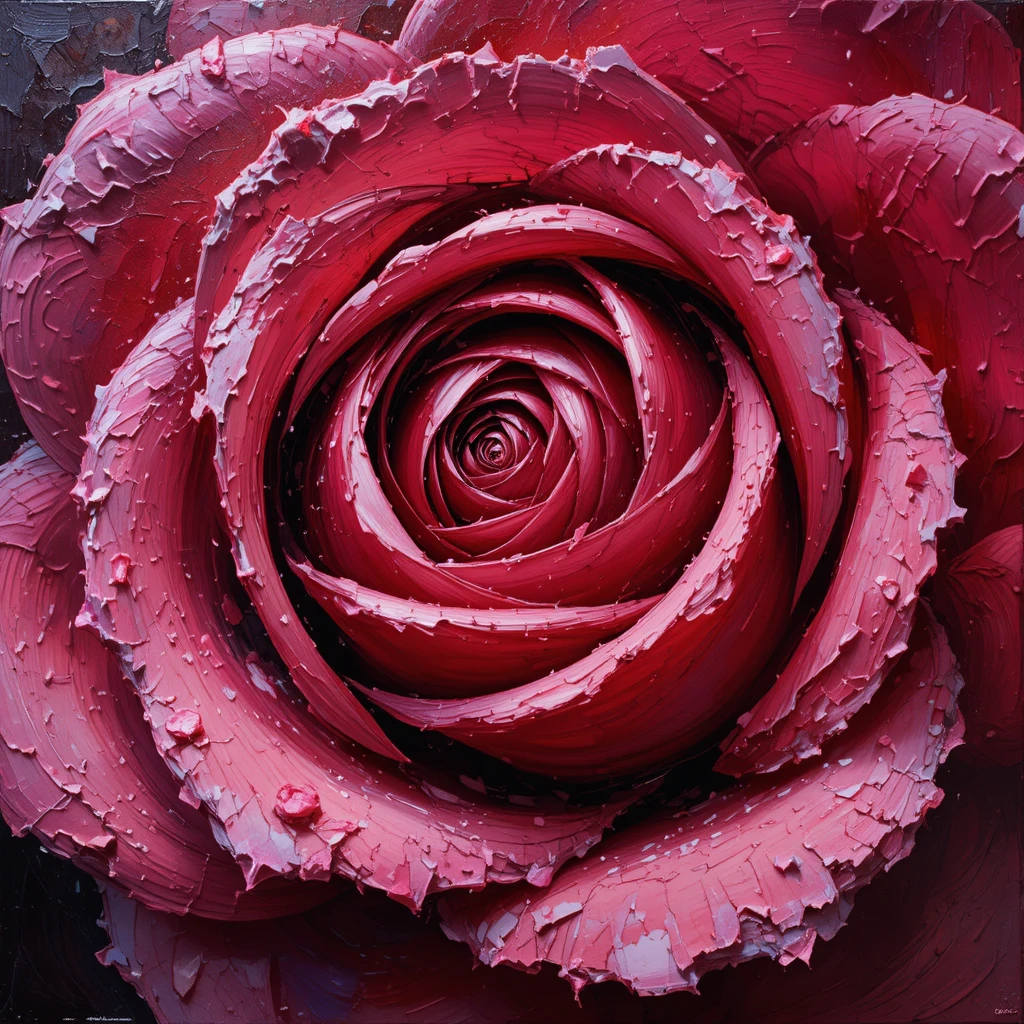 Extreme close up impasto painting of a single rose