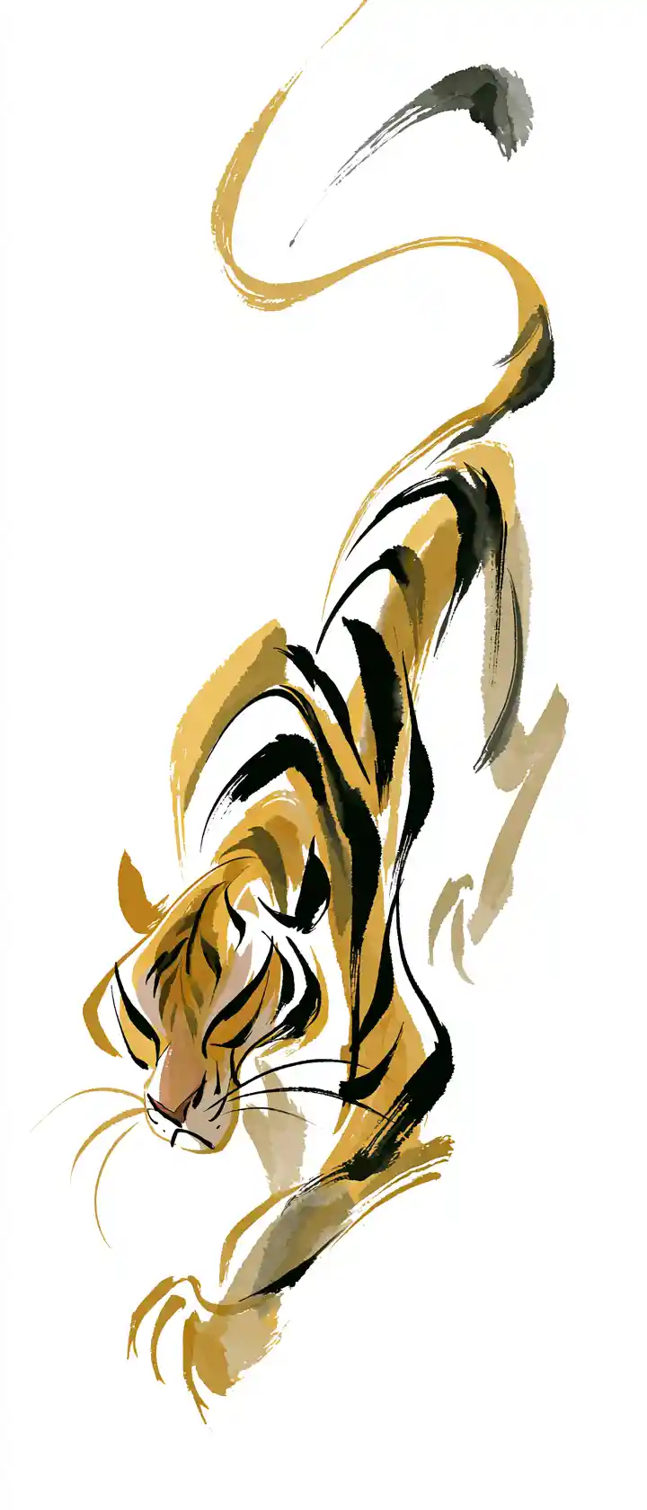 Giocosa pittura a inchiostro di una tigre astratta e spiritosa