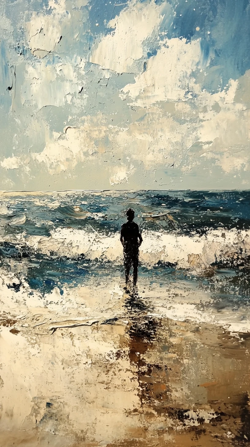 Man walking on water along a bright white beach