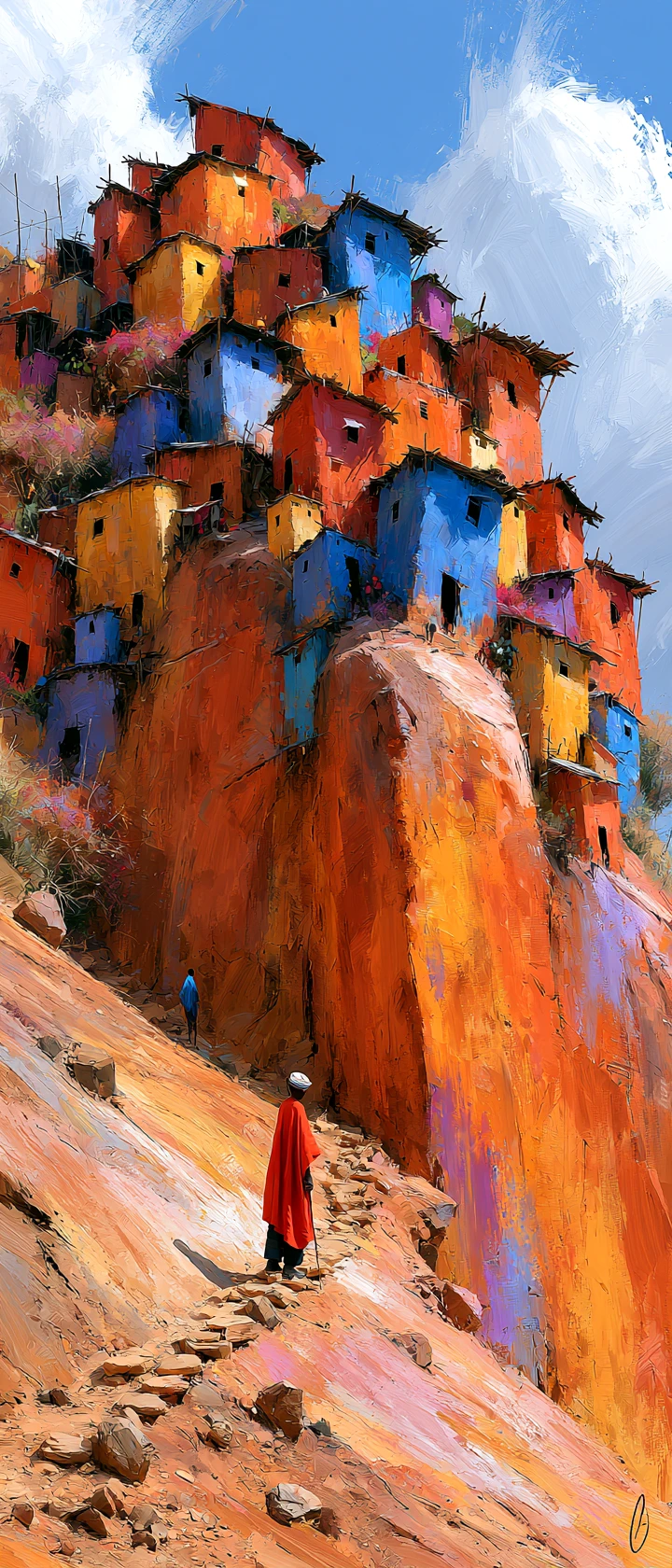 Colorata città immaginaria sudafricana con edifici giocosi