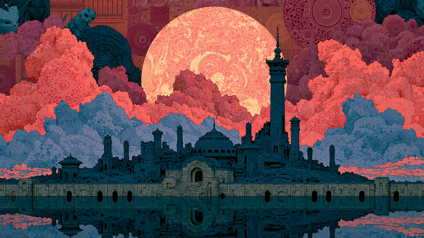 Ciudad futurista surreal de Atlántida con muchas culturas y especies
