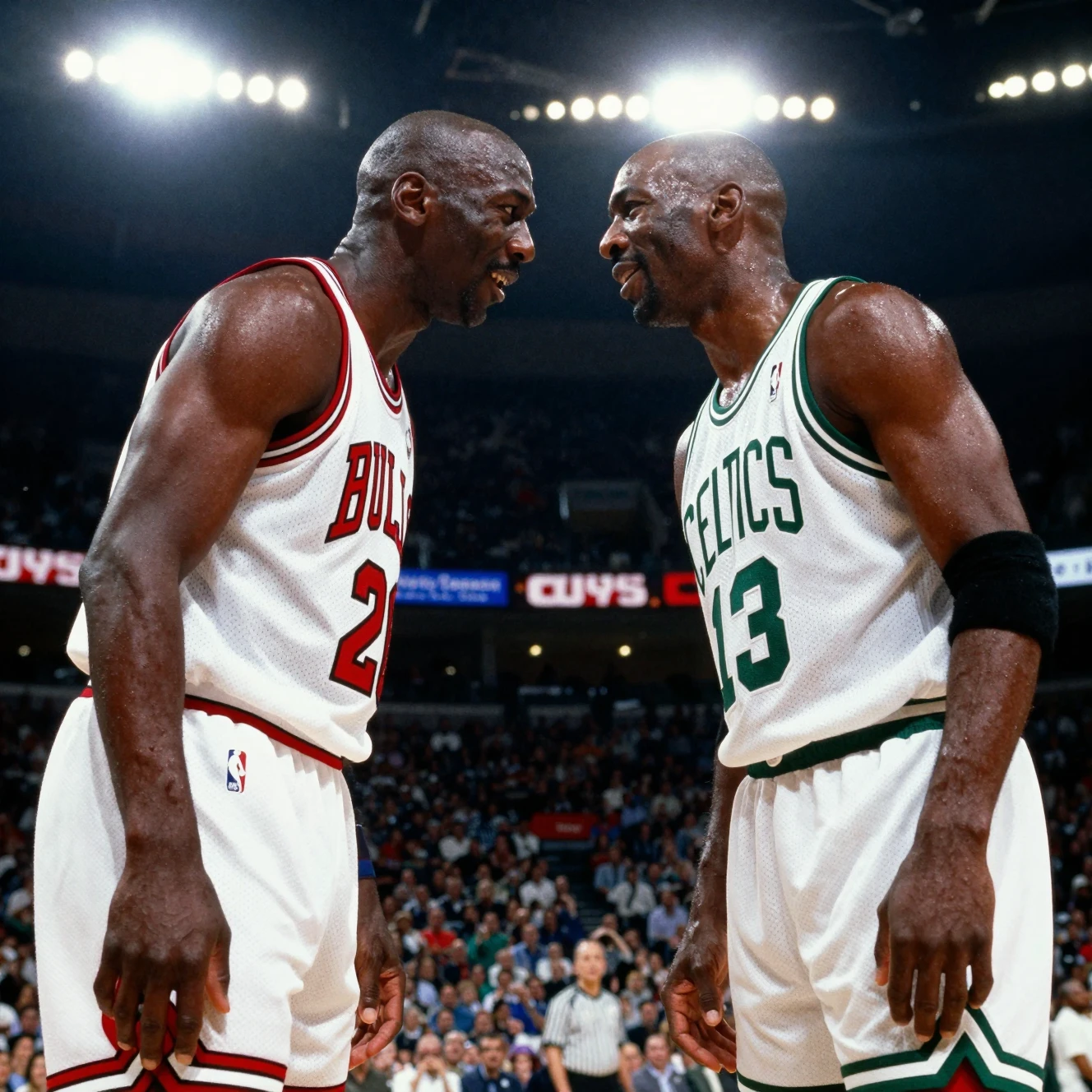 Basketball legends face off at center court in playoffs