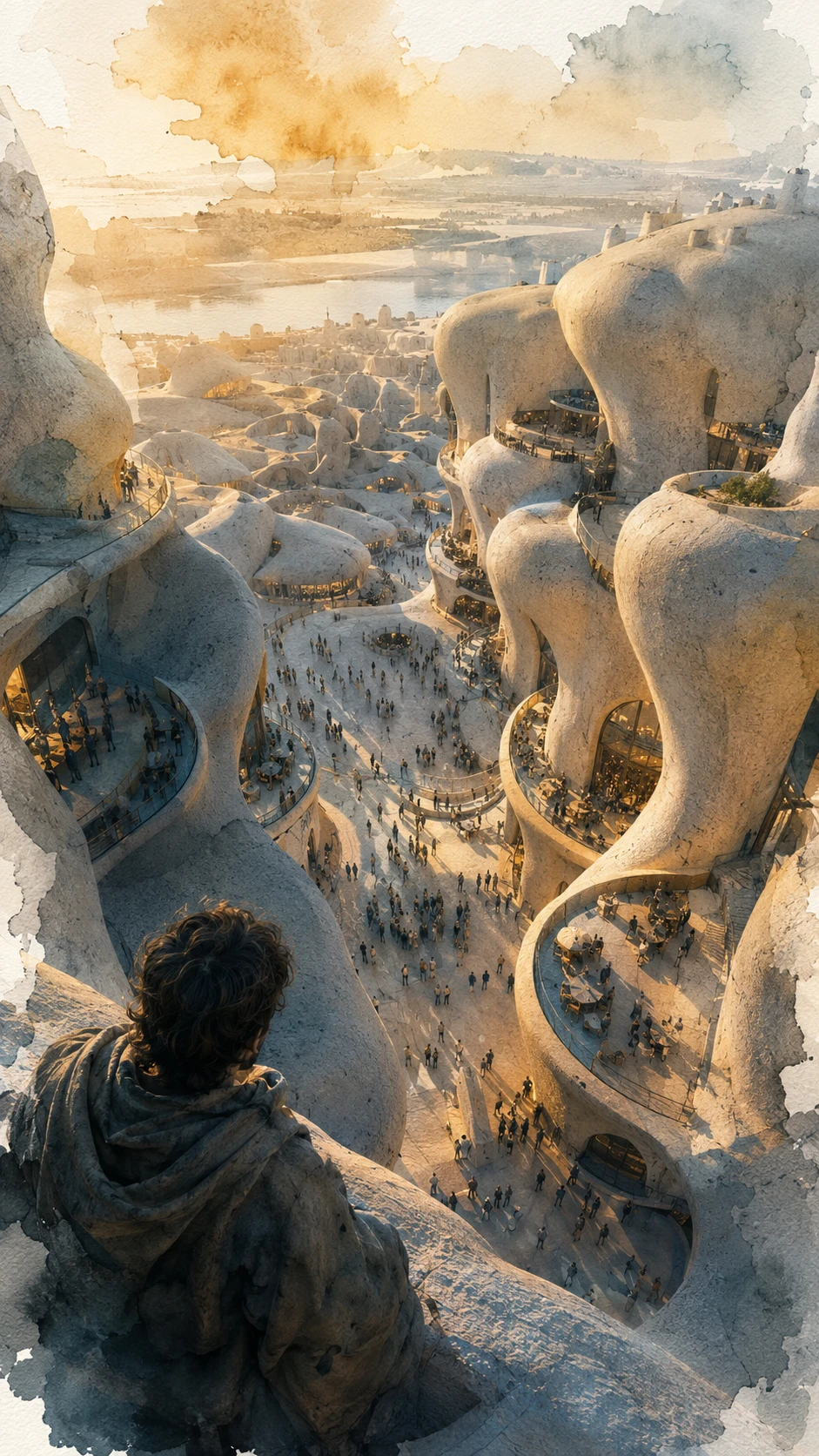 Paisaje urbano orgánico y surreal visto desde gran altura