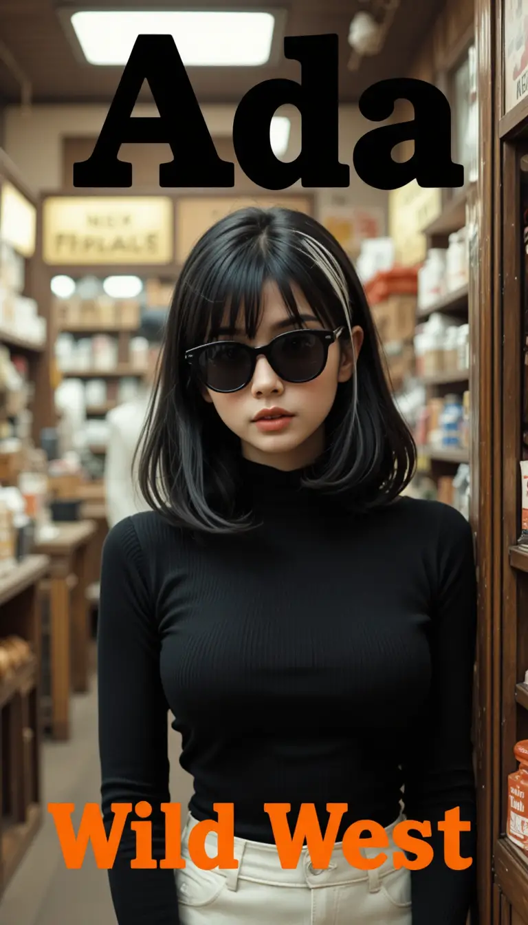 Young girl in sunglasses in a vintage western general store