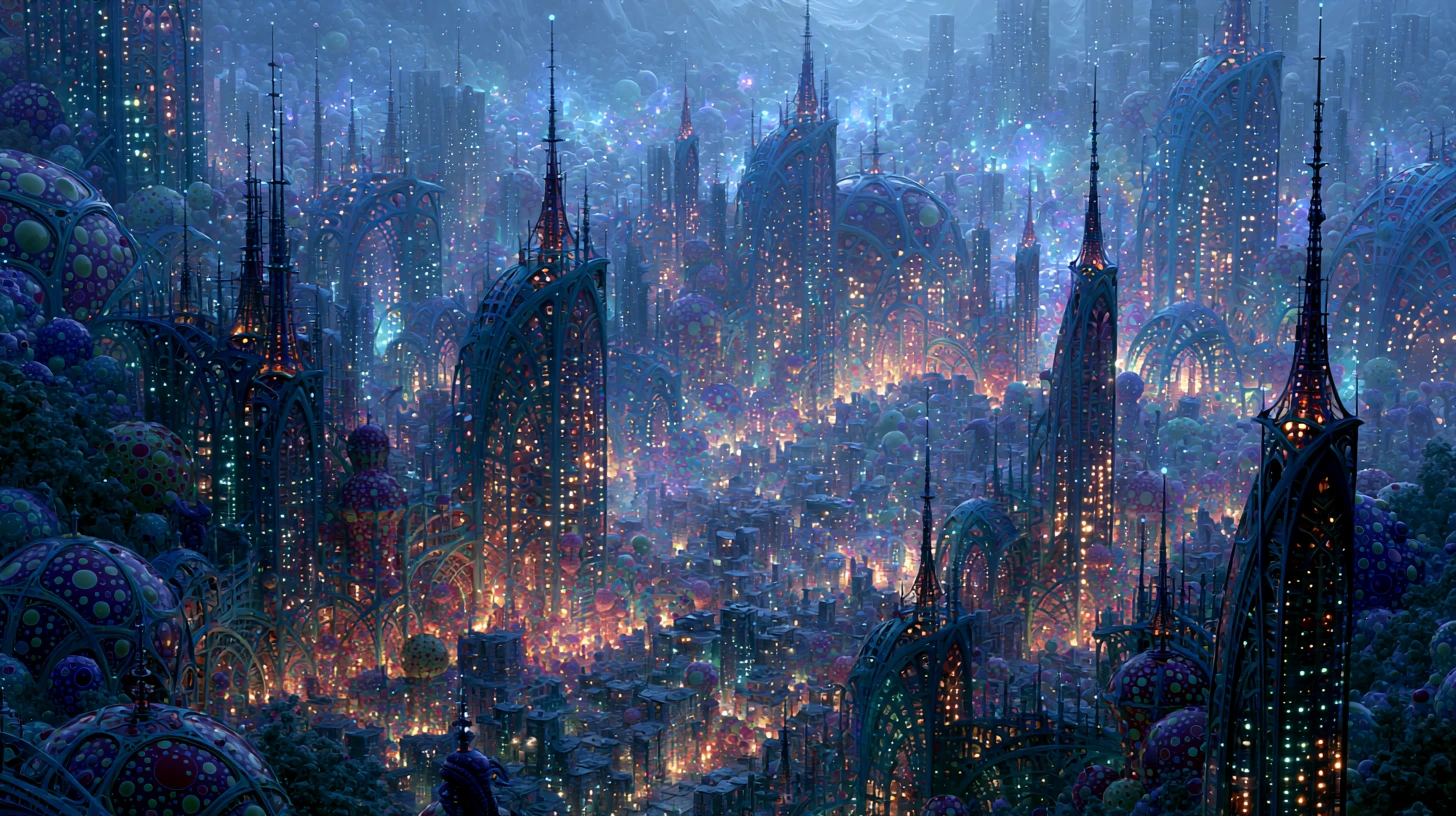 Ancient futuristic atlantis city of many cultures