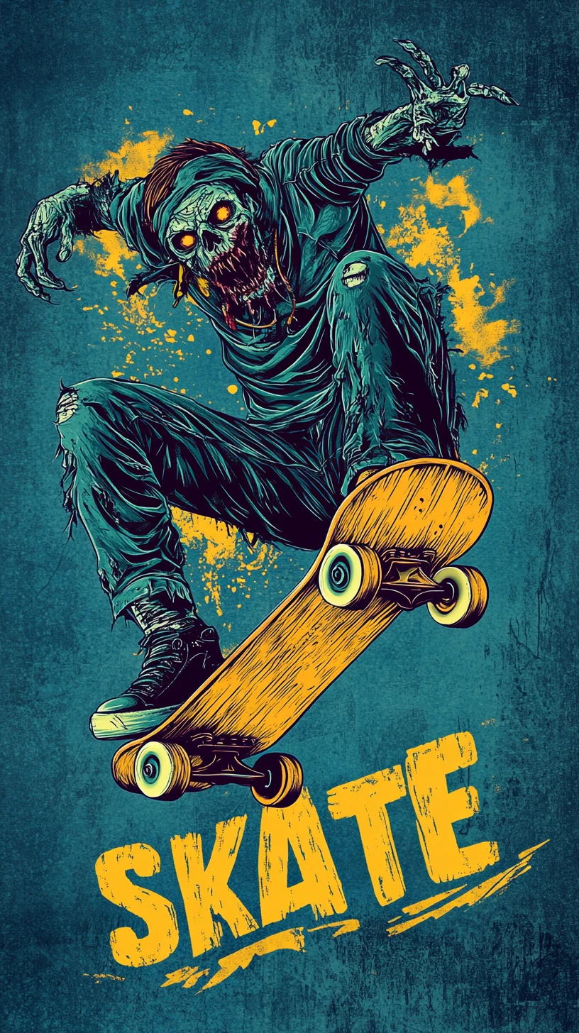 Skater zombi haciendo un truco dinámico en una rampa