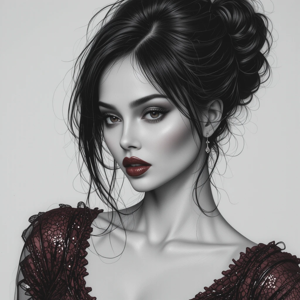 Elegante retrato en grafito de una mujer glamurosa