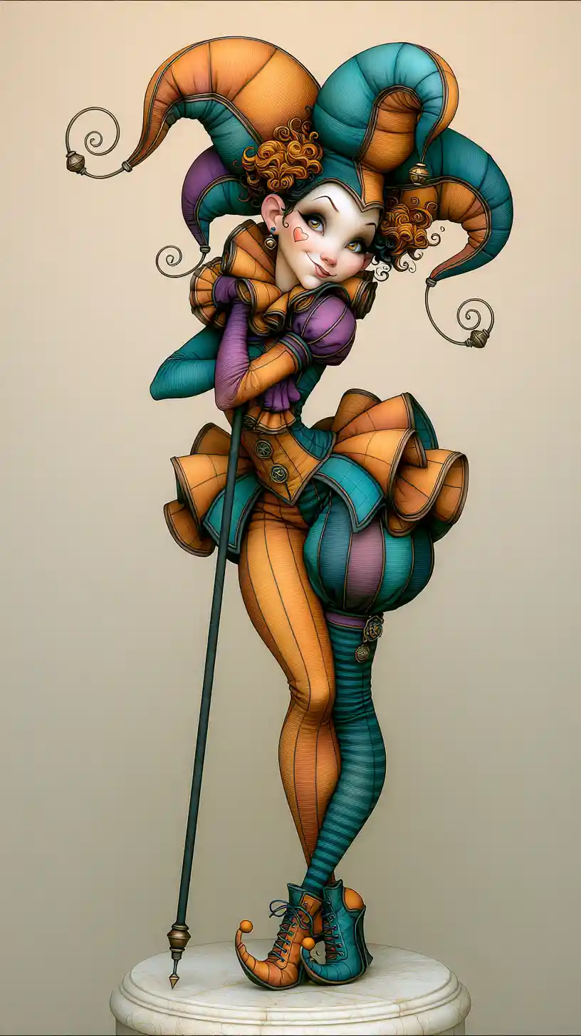 Colorful Female Clown In Intricate Jester Costume Portrait