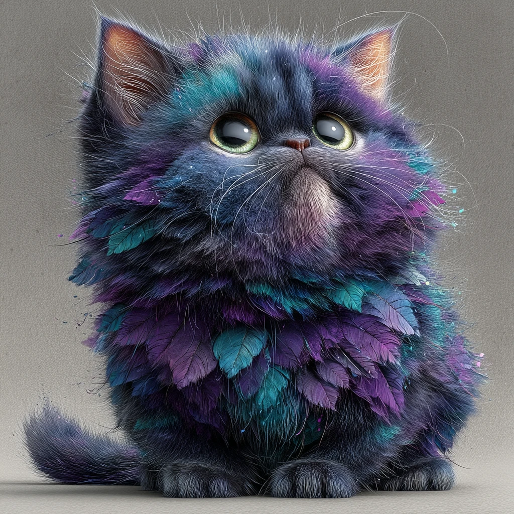 Gatito estilizado y colorido en ilustración digital juguetona