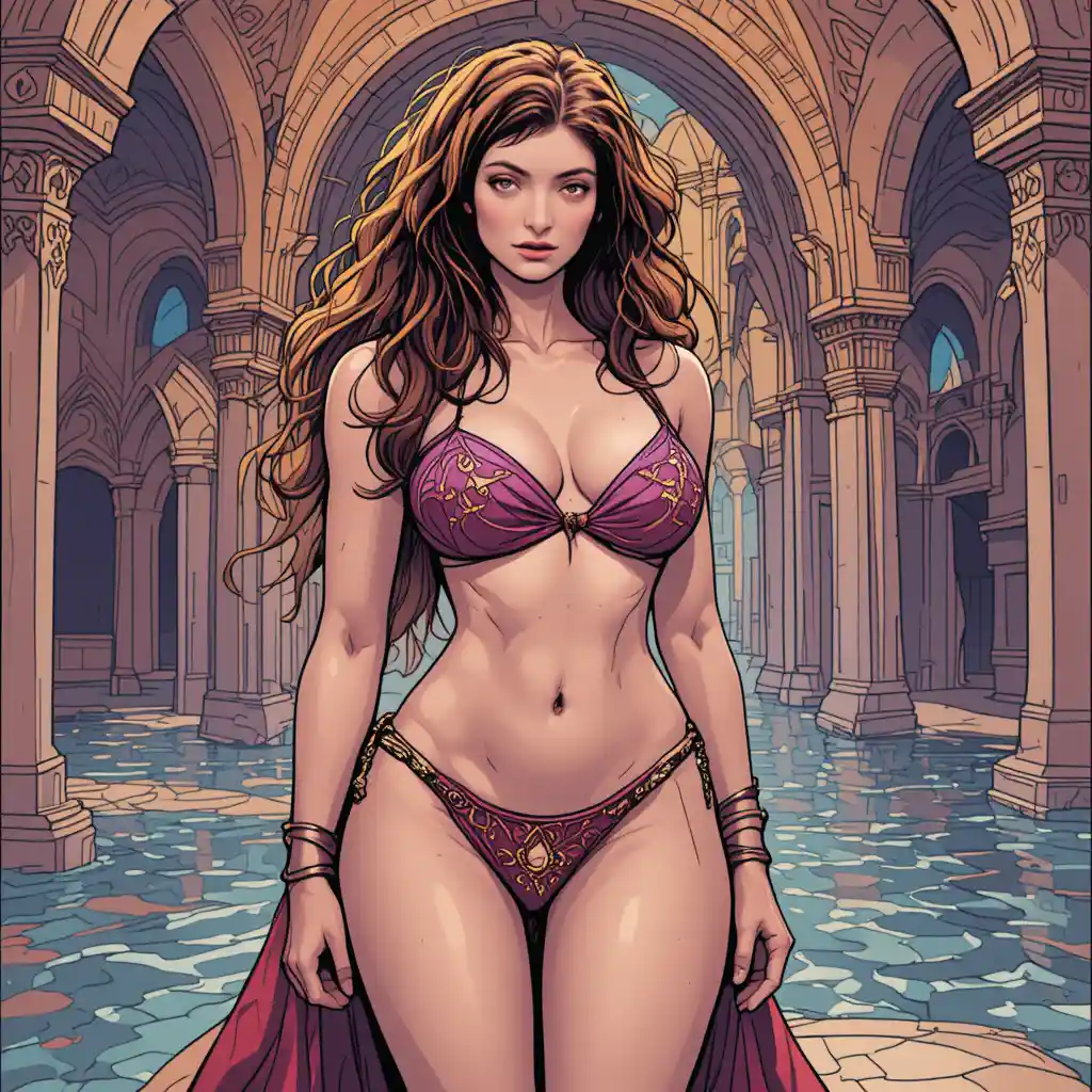 アラビアン宮殿のマイクロビキニを着た官能的なハーレム女性