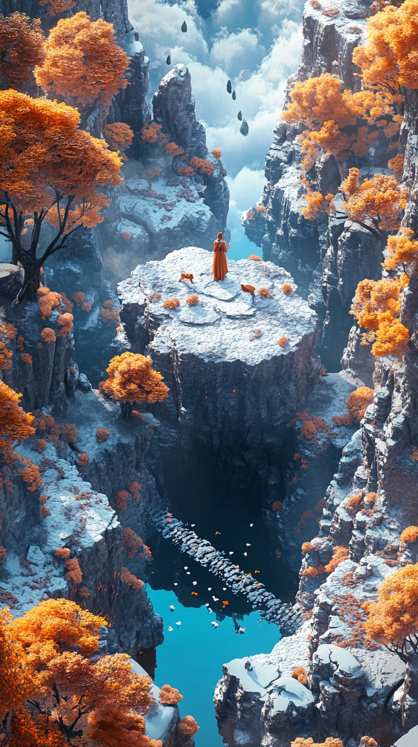 Mysterious fantasy woman in a surreal fairy tale world