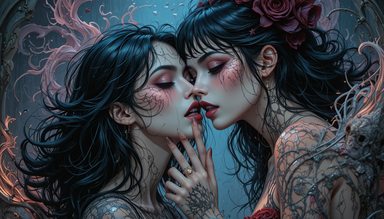 Mujeres de horror cómico surreal en un vívido colapso de ensoñación