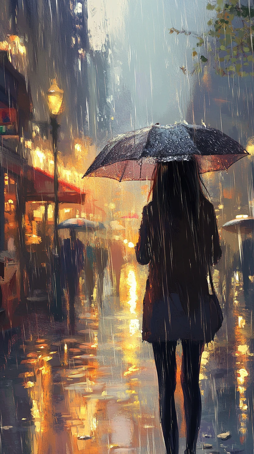 Escena de lluvia expresiva moldeada por emociones cambiantes
