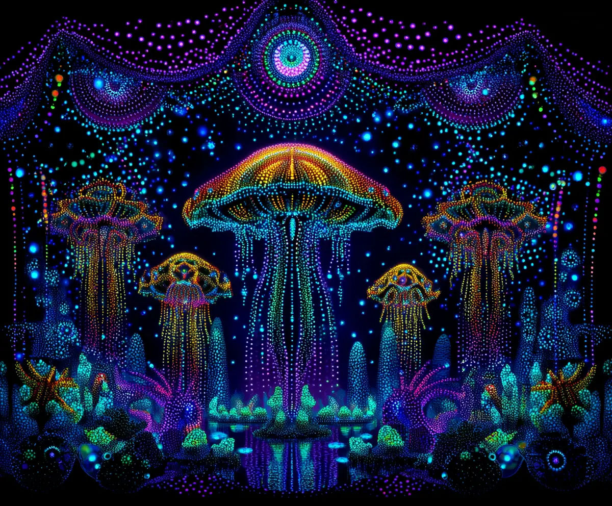 宇宙虛空中的對稱霓虹光之花園