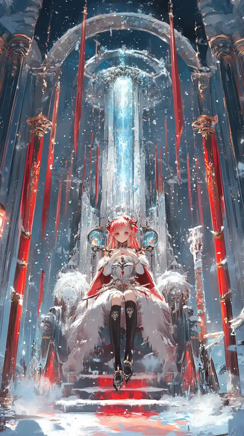 Ice dragon throne room with anime girl sipping wine