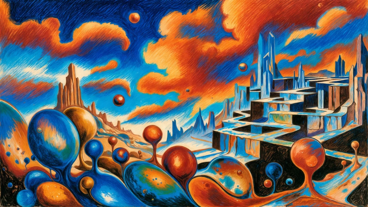 Mundo onírico y surreal de formas abstractas de crayón llenas de color